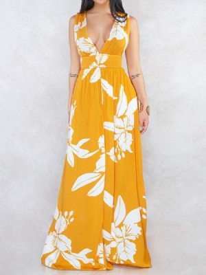 Expansão Feminino Vestido Maxi Sem Mangas Sem Mangas Com Decote Em V