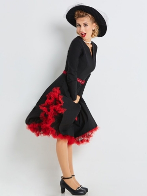 Feminino Color Block Patchwork Belt A Line Dress