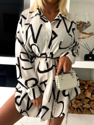 Feminino Estampa Manga Comprida Lapela Data Noite Vestido Xadrez