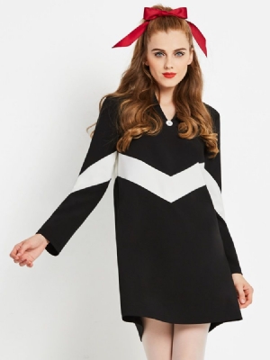 Feminino Manga Longa Até O Joelho Cor Block A Line Vestido Casual