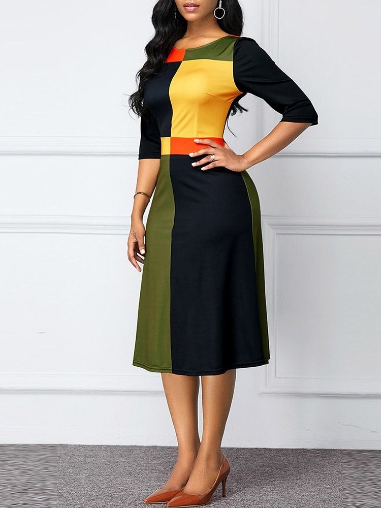 Feminino Panturrilha Média Pescoço Patchwork Regular Data Noite Vestido De Noite