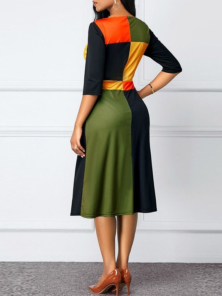 Feminino Panturrilha Média Pescoço Patchwork Regular Data Noite Vestido De Noite