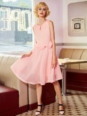 Feminino Scoop Mesh Patchwork A Line Dress