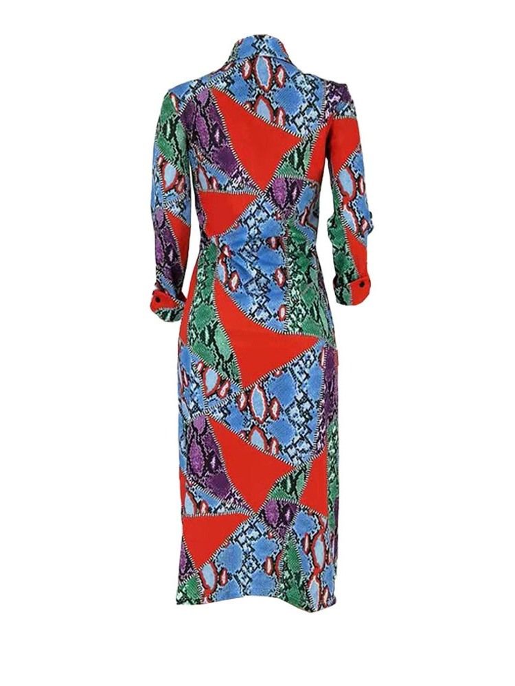 Lapela Feminina Manga Comprida Meia Panturrilha Vestido Casual De Peito Único