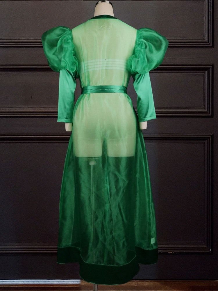Malha Manga Três Quartos Vestido Longo Feminino Linha A Primavera