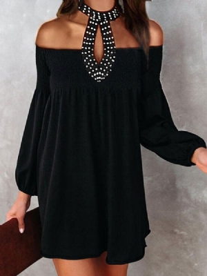 Manga De Nove Pontos Acima Do Joelho Vestido Feminino Regular