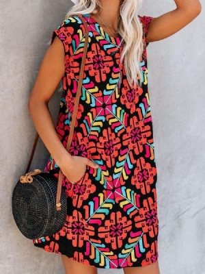 Moda Africana Feminina Vestido Casual Com Bolso Acima Do Joelho E Manga Curta
