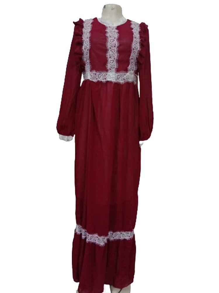 Patchwork Comprimento Do Chão Nove Pontos Cor Da Manga Bloco Moda Vestido Feminino