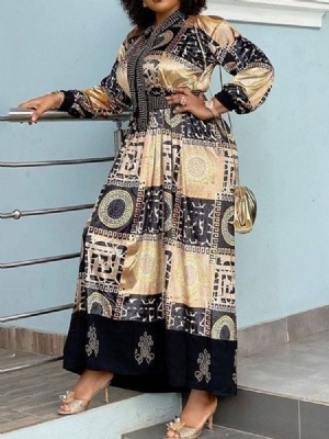 Patchwork Manga Comprida Cor Até O Chão Pullover Vestido Feminino