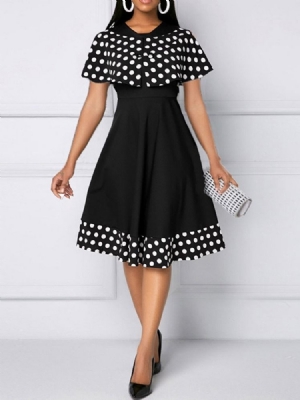 Patchwork Na Altura Do Joelho Pescoço Redondo Pulôver Vestido Feminino