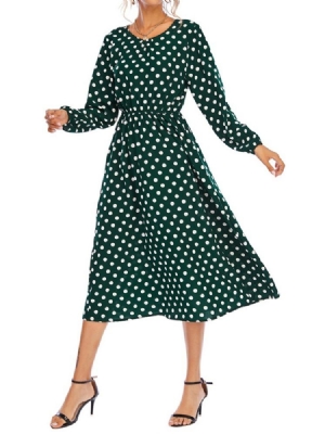 Patchwork Vestido Redondo De Gola Longa Manga Longa Outono Bolinhas Femininas