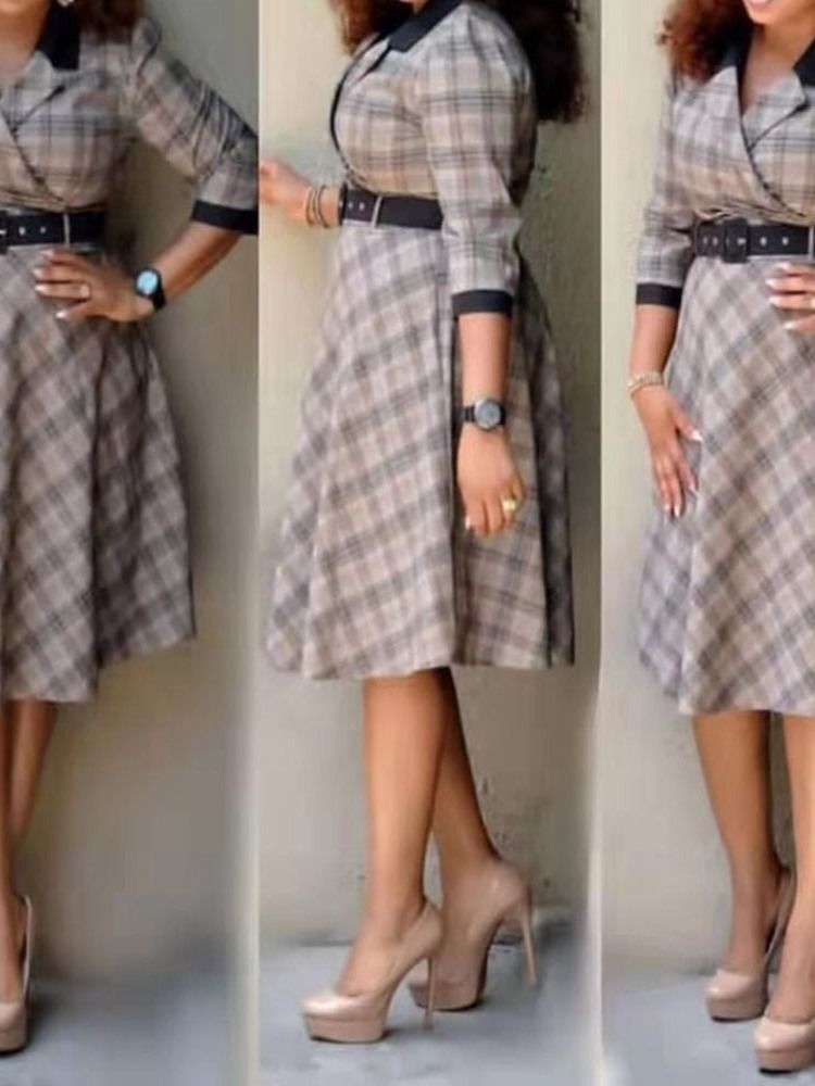 Pulôver Feminino Com Estampa De Lapela E Meia Canela Vestido Regular