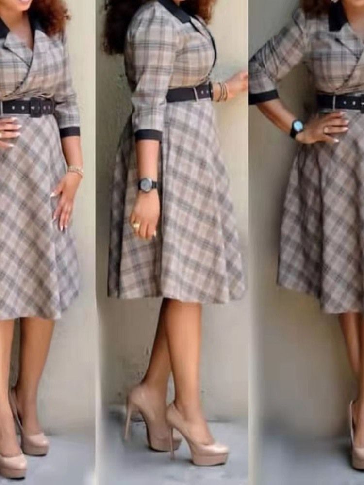 Pulôver Feminino Com Estampa De Lapela E Meia Canela Vestido Regular