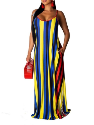 Pulôver Feminino Estampado Até O Chão Sem Mangas Vestido De Cintura Média
