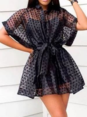 Pulôver Feminino Estampado De Manga Curta Com Estampa Acima Do Joelho Vestido Em Linha A