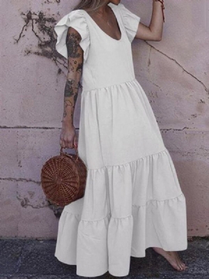 Pulôver De Patchwork Manga Curta Até O Tornozelo Vestido Maxi Vestido De Praia Para Mulheres
