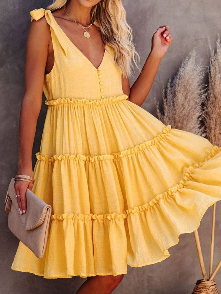 Sem Mangas Na Altura Do Joelho Com Decote Em V Sweet Midi Dress Vestidos De Praia Para Mulheres