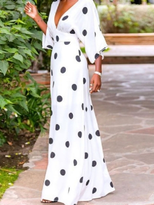 Vestido Casual Feminino Até O Chão Com Estampa De Decote Em V