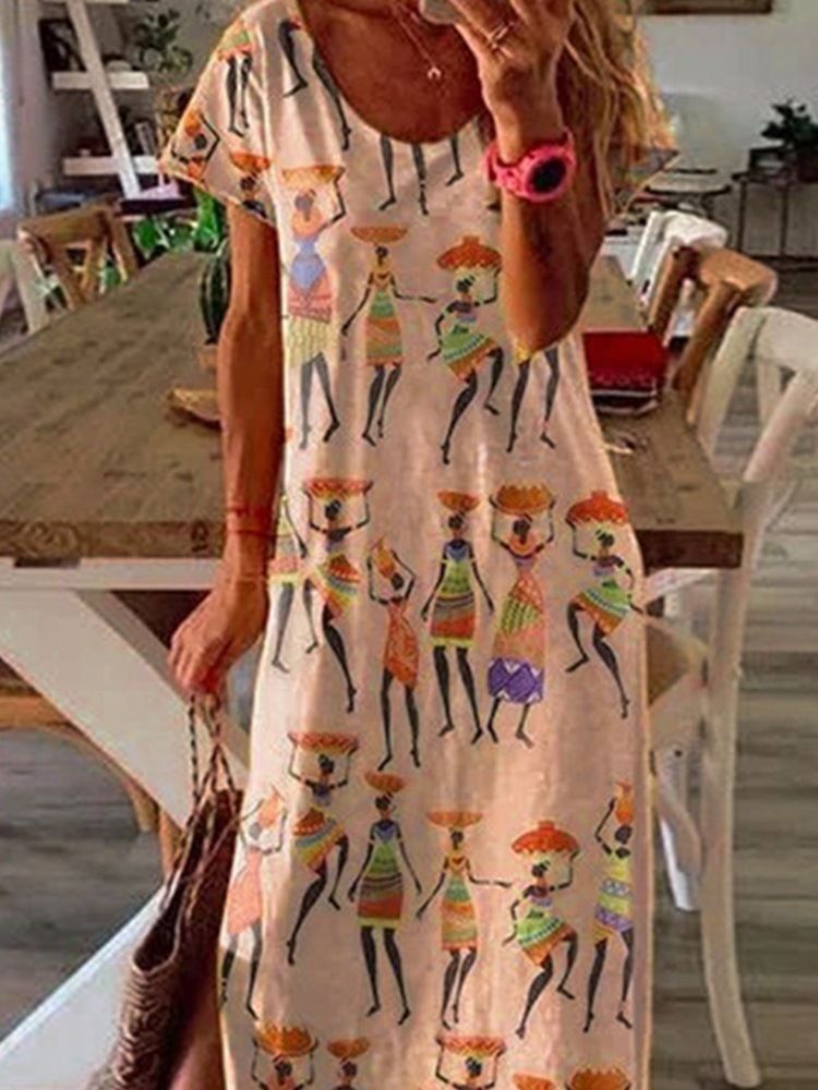 Vestido Casual Feminino Estampado Em Volta Do Tornozelo Na Altura Do Tornozelo E Cintura Média