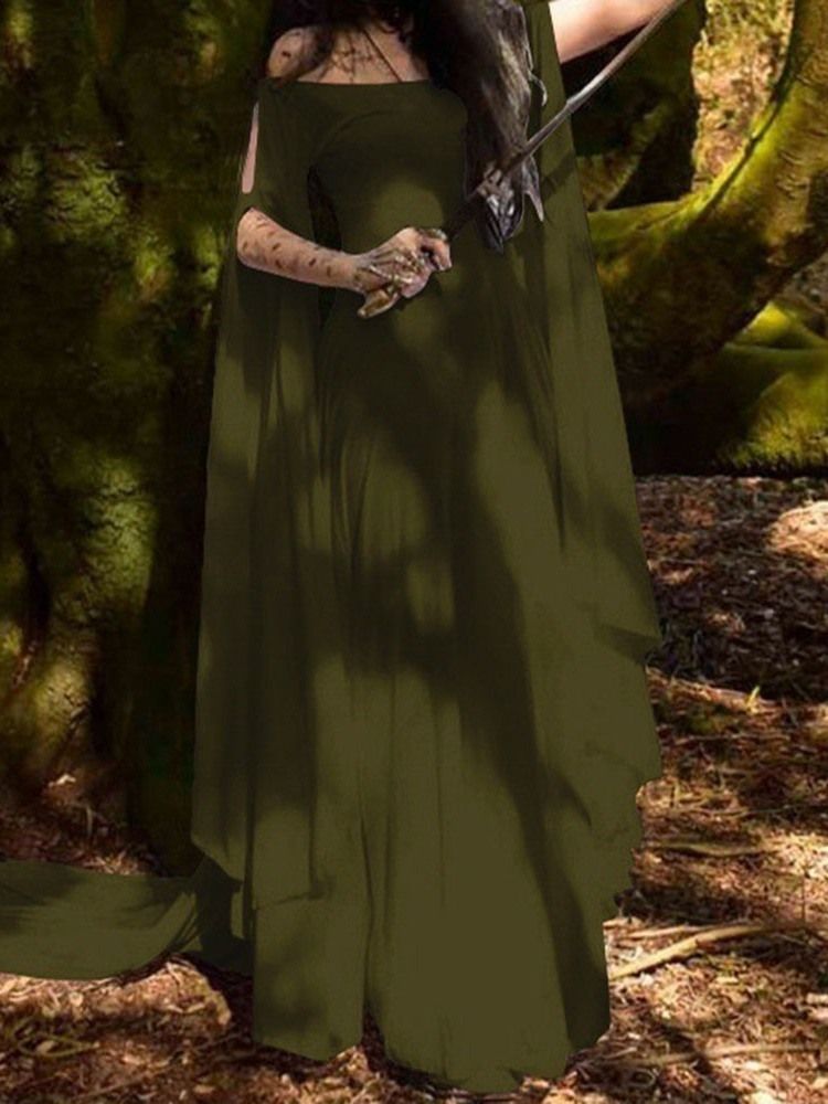 Vestido Casual Feminino De Manga Longa Até O Chão