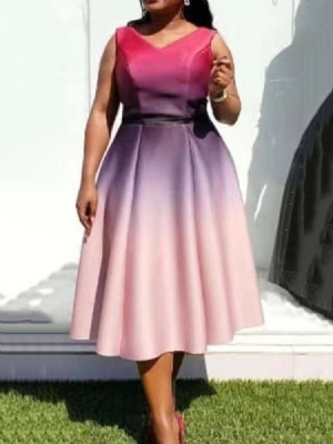 Vestido Em Bloco Colorido Feminino Sem Mangas De Patchwork