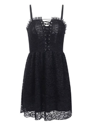 Vestido Feminino Acima Do Joelho Em Renda Sem Mangas Estilo Gótico Fantasia De Halloween