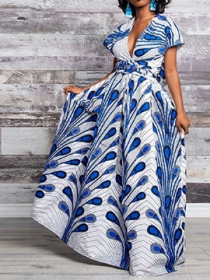 Vestido Feminino Africano Sem Encosto Até O Chão Com Decote Em V Com Decote Em A