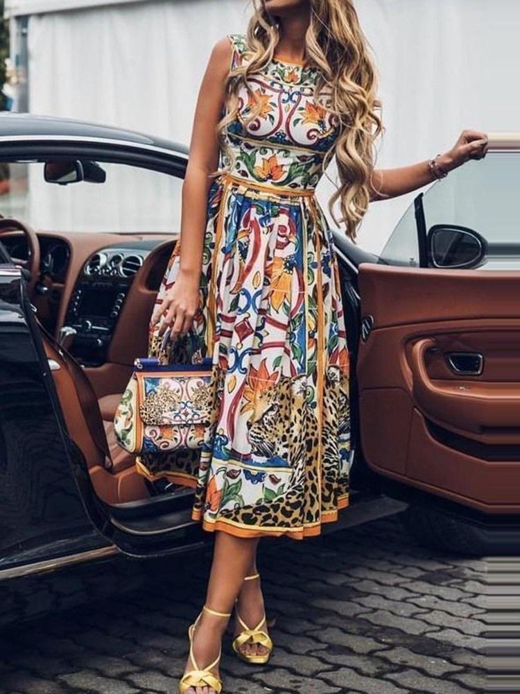 Vestido Feminino Africano Sem Mangas Cor Bloco De Cor Da Panturrilha Média