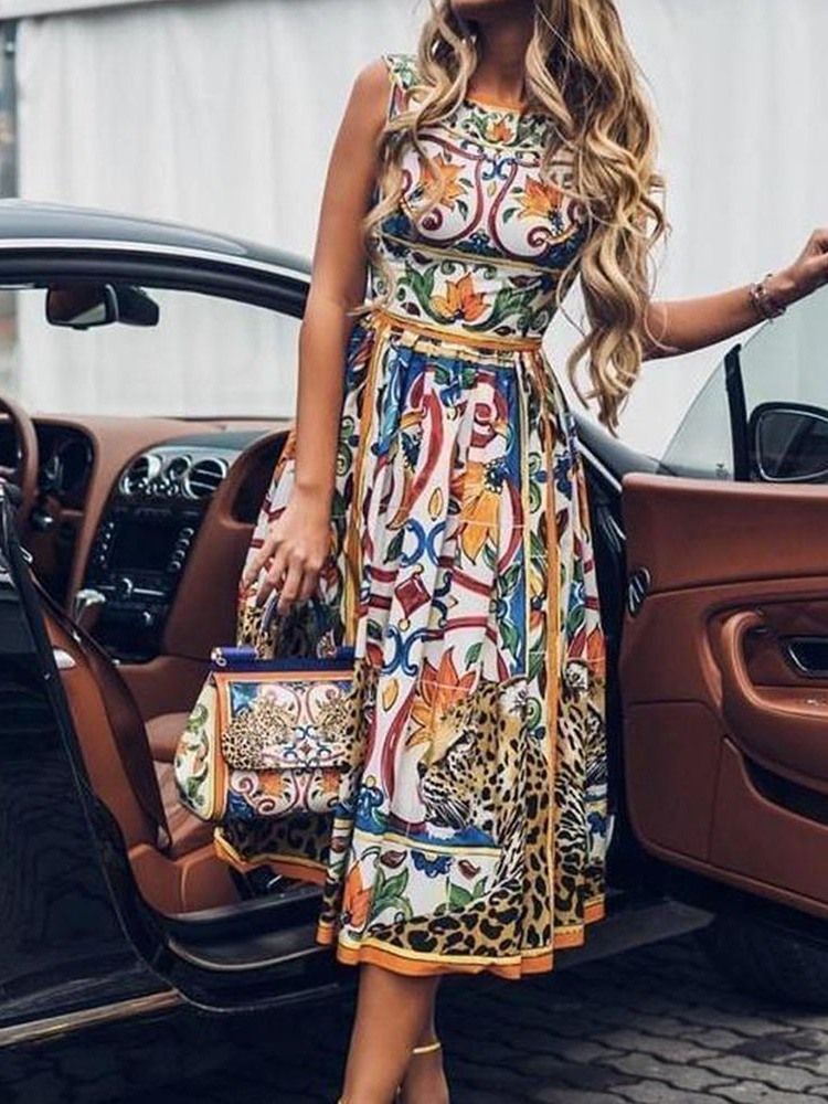 Vestido Feminino Africano Sem Mangas Cor Bloco De Cor Da Panturrilha Média