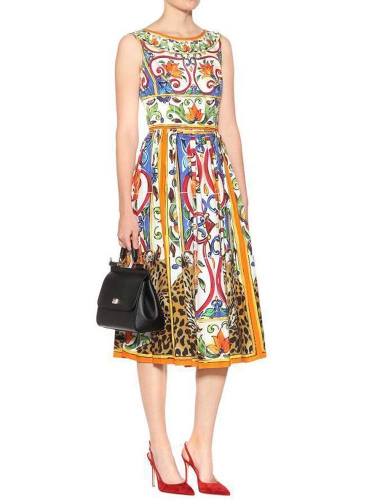 Vestido Feminino Africano Sem Mangas Cor Bloco De Cor Da Panturrilha Média