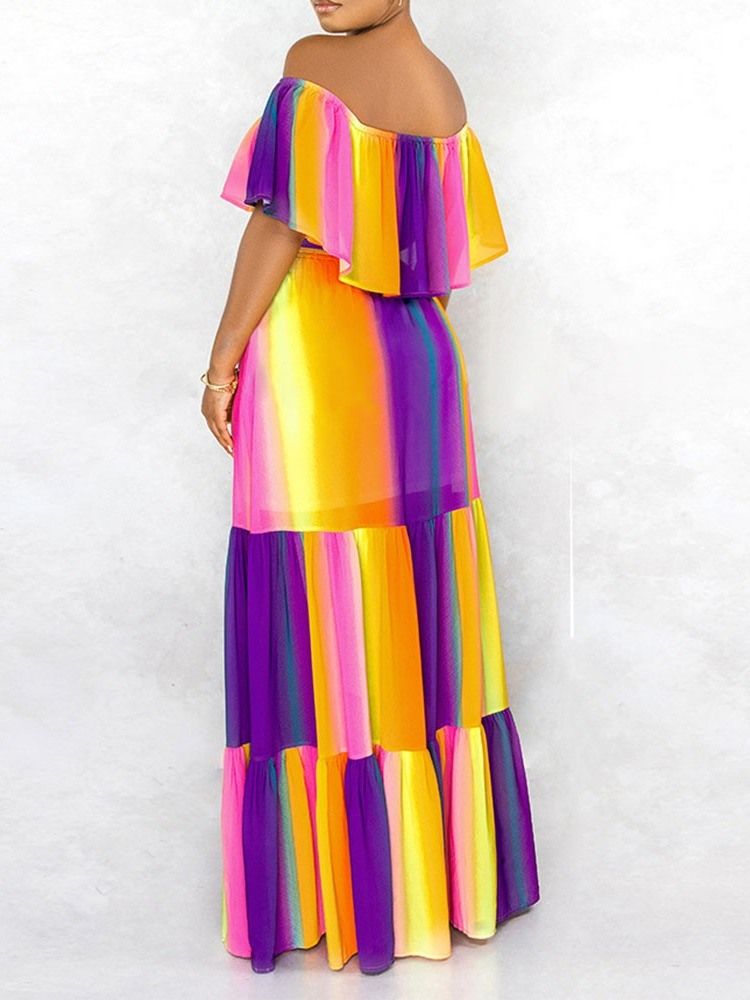 Vestido Feminino Até O Chão Meia Manga Sem Ombro Casual Linha A