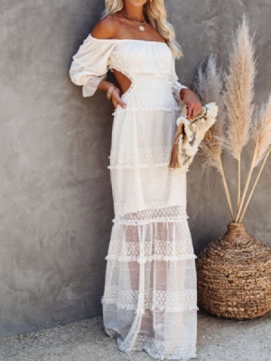 Vestido Feminino Até O Chão Sem Ombro Oco Liso Vestido De Noiva Vestido De Noiva
