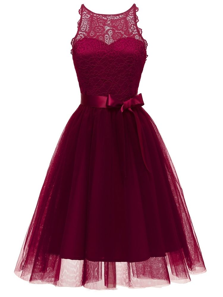 Vestido Feminino Bowknot Na Altura Do Joelho Sem Mangas Pulôver De Cintura Padrão