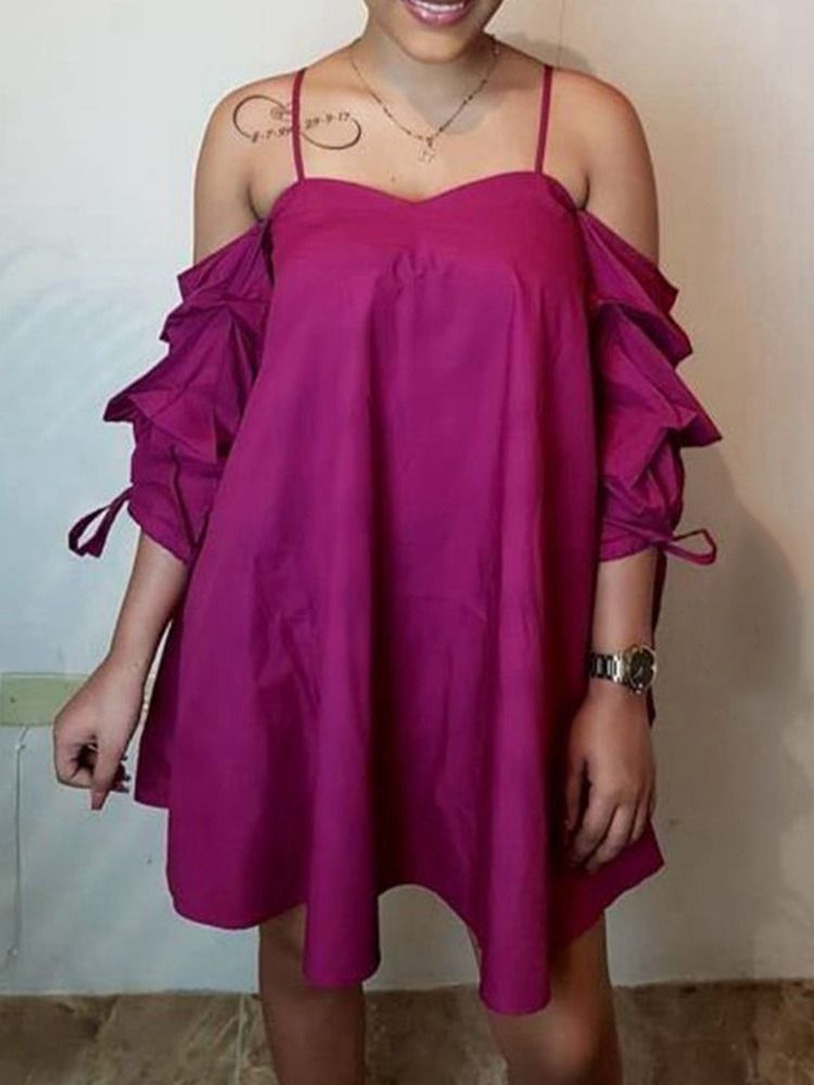 Vestido Feminino Casual Com Ombro Frio Manga Comprida Acima Do Joelho Verão Roxo