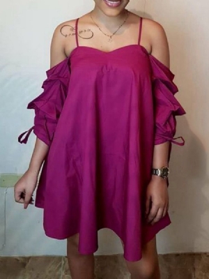 Vestido Feminino Casual Com Ombro Frio Manga Comprida Acima Do Joelho Verão Roxo