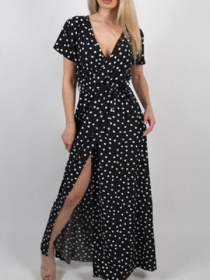 Vestido Feminino Casual De Manga Curta Até O Chão