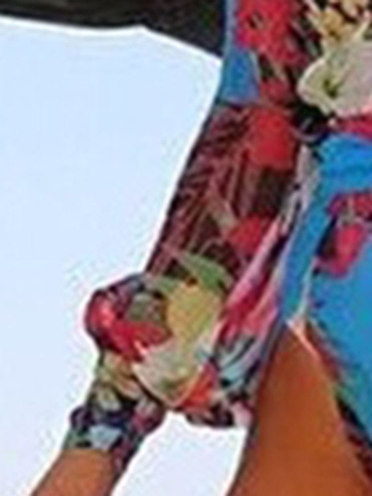 Vestido Feminino De Chiffon Até O Chão Com Estampa Dividida Floral