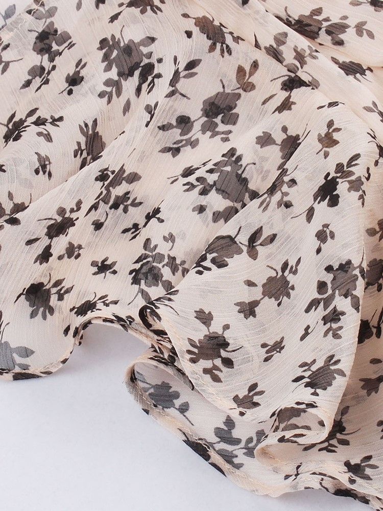 Vestido Feminino De Chiffon Floral Falbala-trim Flowy A Line
