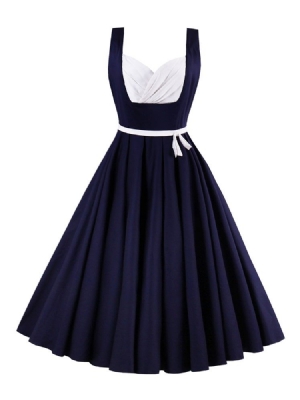 Vestido Feminino Color Block Plissado-detalhado Sem Mangas A Line