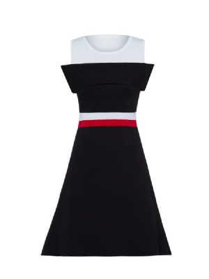 Vestido Feminino Colour Block Cold Shoulder A-line