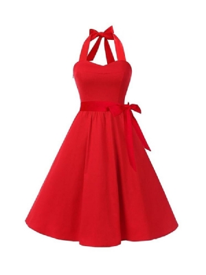 Vestido Feminino Com Atacadores Sem Mangas Na Altura Do Joelho Em Linha A