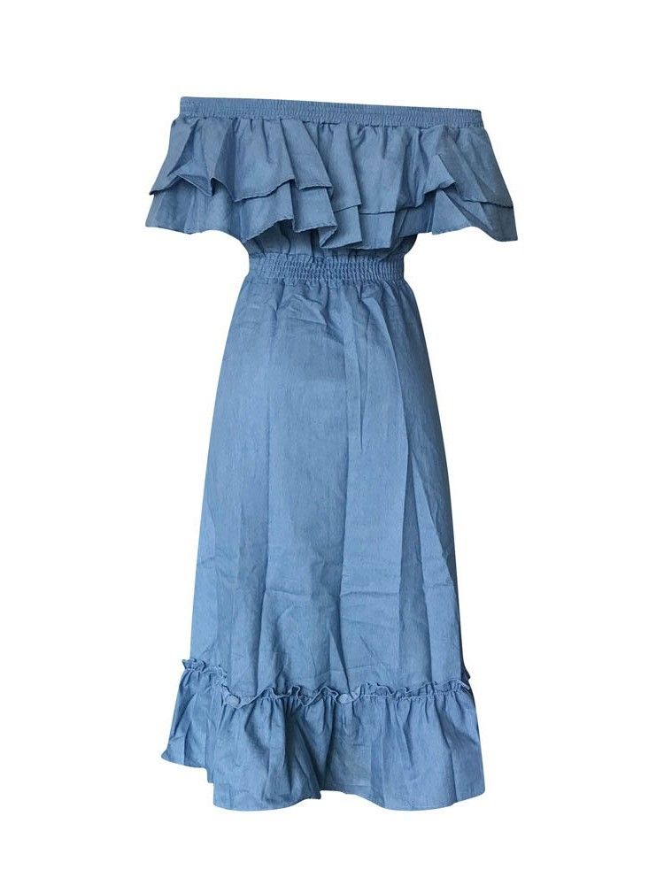 Vestido Feminino Com Botão Da Panturrilha E Ombro Largo Em Linha A