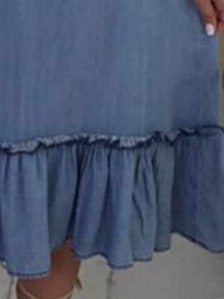 Vestido Feminino Com Botão Da Panturrilha E Ombro Largo Em Linha A