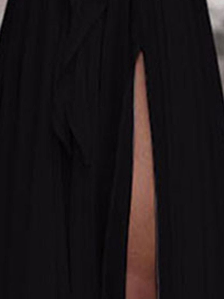 Vestido Feminino Com Decote Em V Até O Chão Manga Curta Dividida Em Corte A