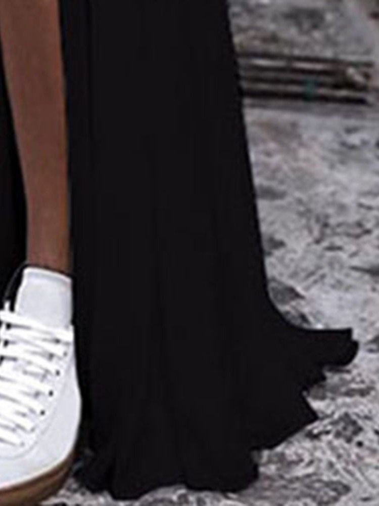 Vestido Feminino Com Decote Em V Até O Chão Manga Curta Dividida Em Corte A