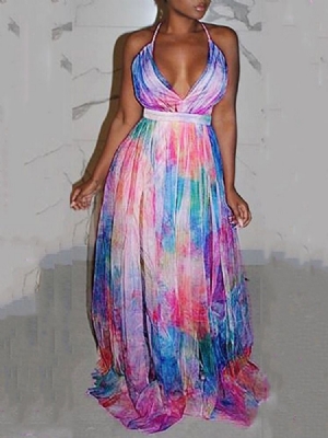 Vestido Feminino Com Decote Em V Com Cordões Até O Chão E Decote Em Linha A