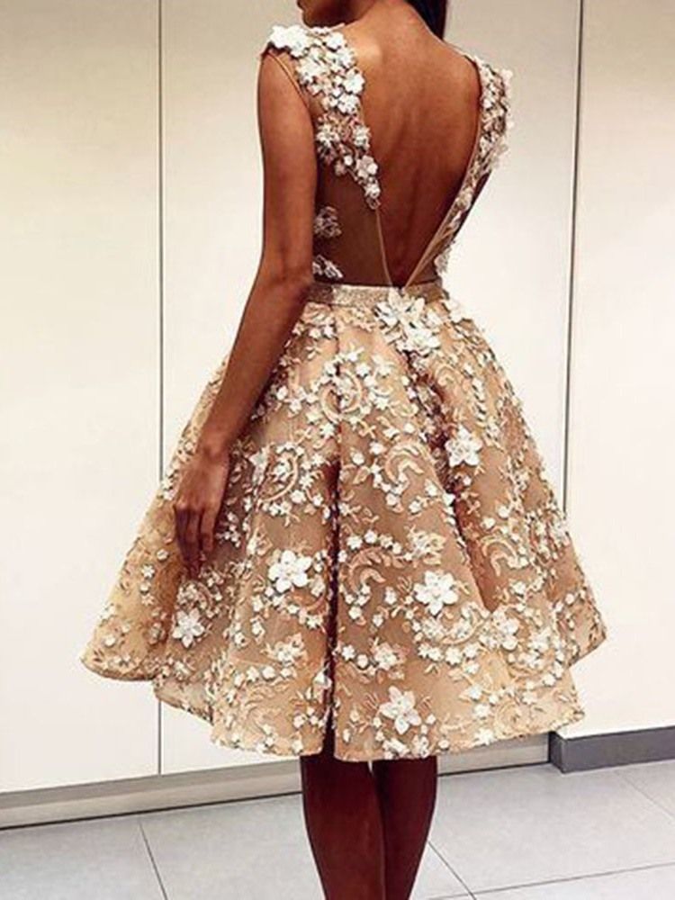 Vestido Feminino Com Decote Em V E Sem Mangas Coquetel Estilo A-line