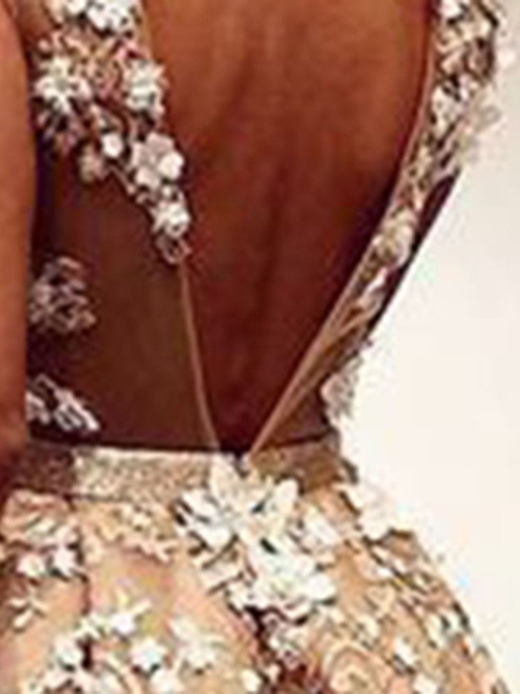 Vestido Feminino Com Decote Em V E Sem Mangas Coquetel Estilo A-line