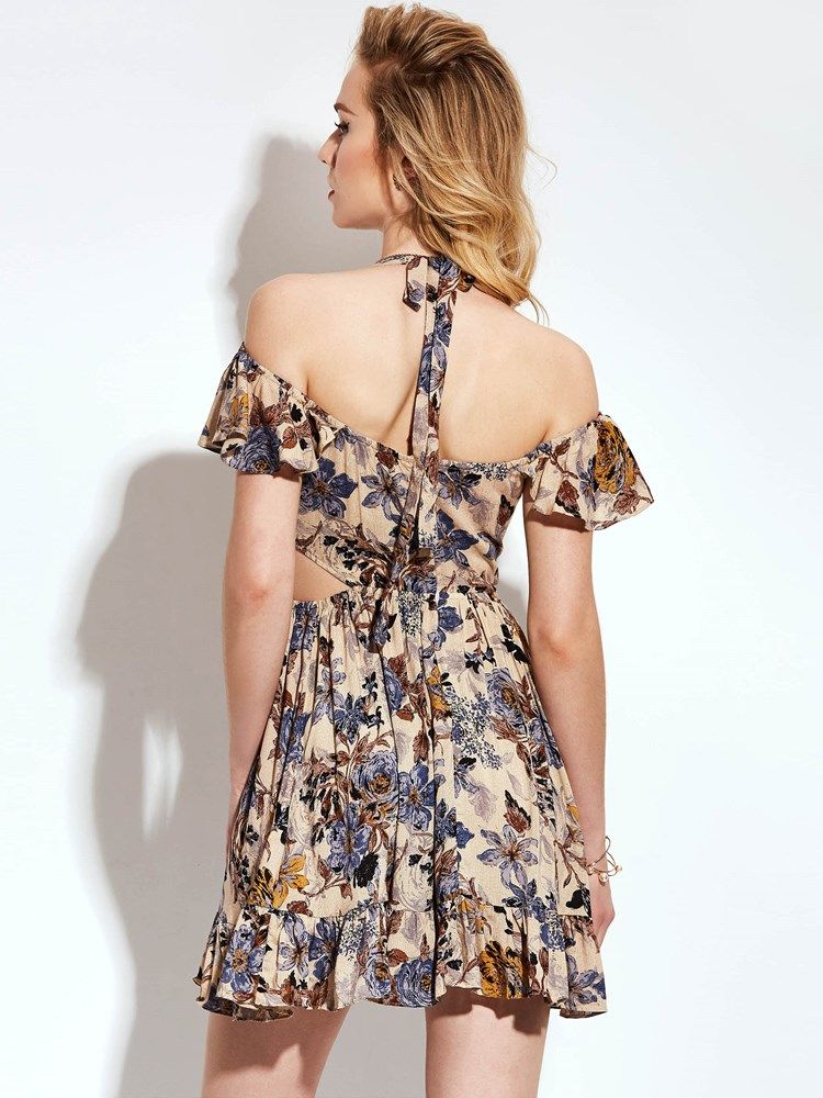 Vestido Feminino Com Decote Em V Pregueado Com Estampa De Linha