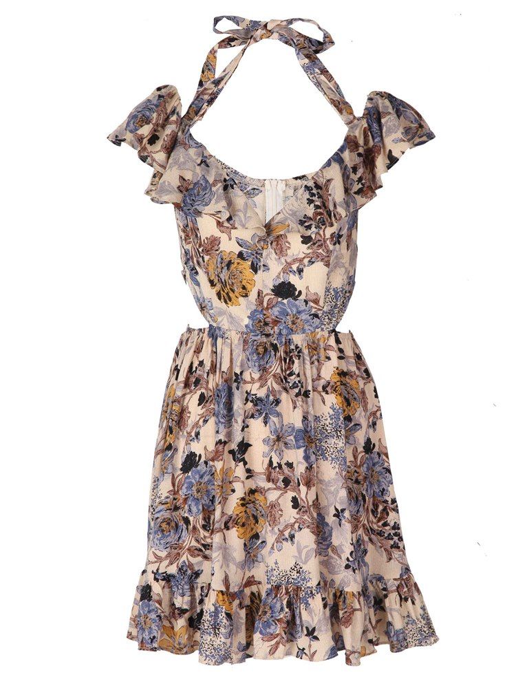 Vestido Feminino Com Decote Em V Pregueado Com Estampa De Linha